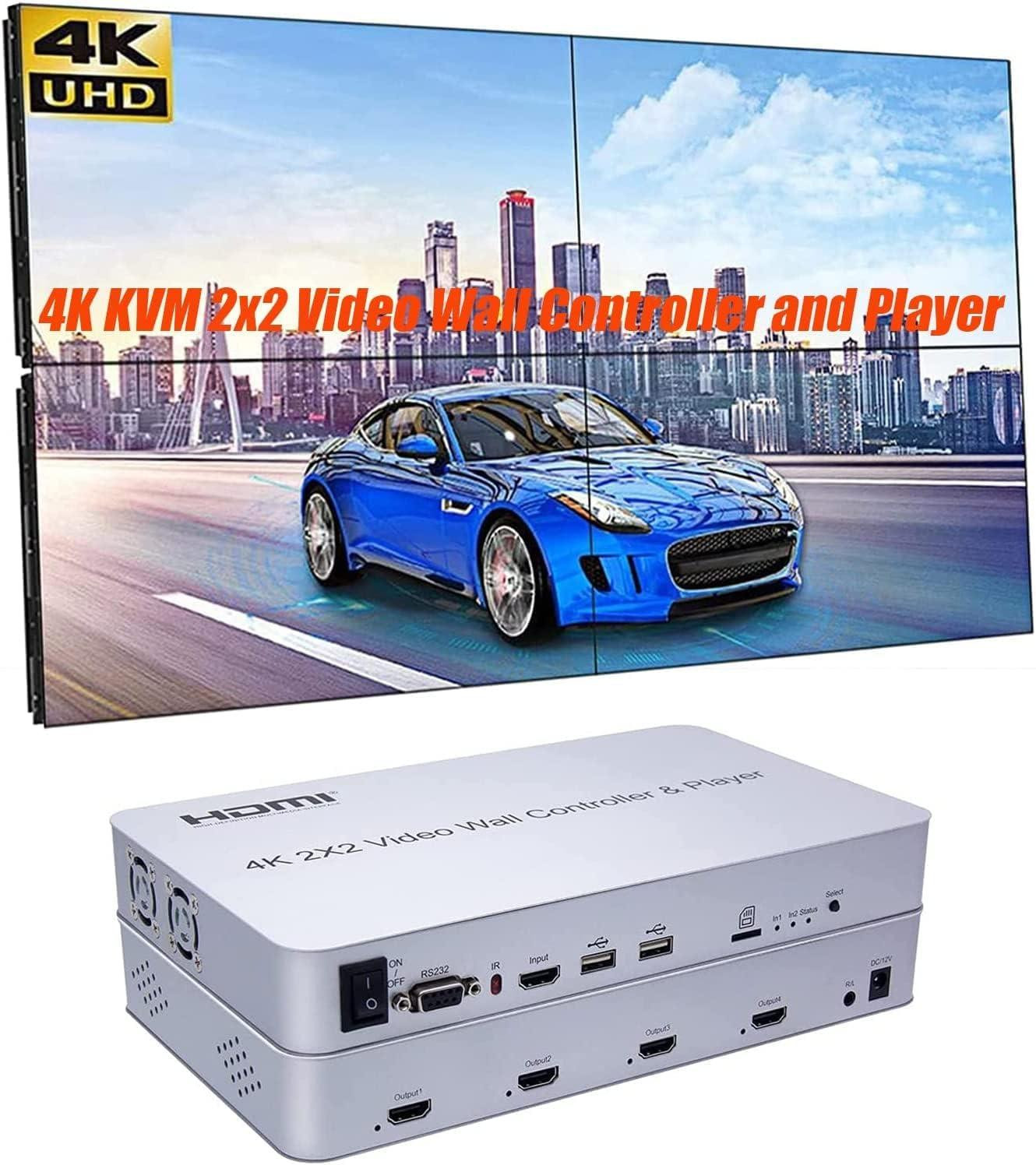 Selius 4K 2x2 Video Wall Controller met USB en HDMI ingangen, Mediaspeler, SD-kaart slot en Audio Scheiding, HDMI Matrix Processor met 180 graden draaiing