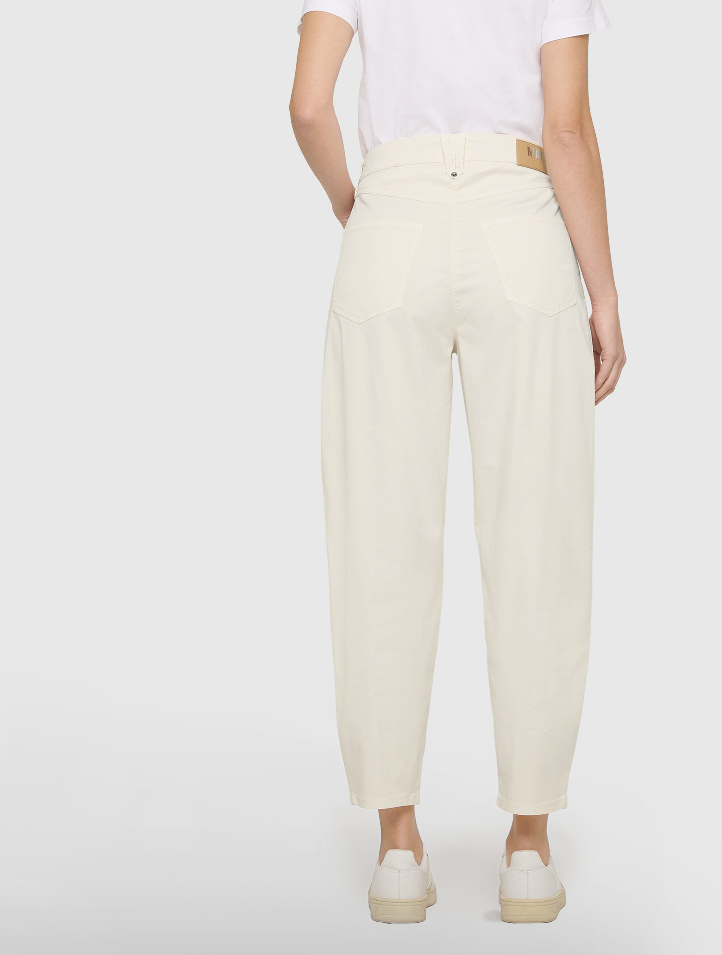 Stoffhose MAC "BORA 2.3 zip", Damen, Gr. 42, N-Gr, beige (antique weiß ppt), Web, Obermaterial: 96% Baumwolle, 4% Elasthan, unifarben, normal lang, Hosen Stoffhose, mit Stretch