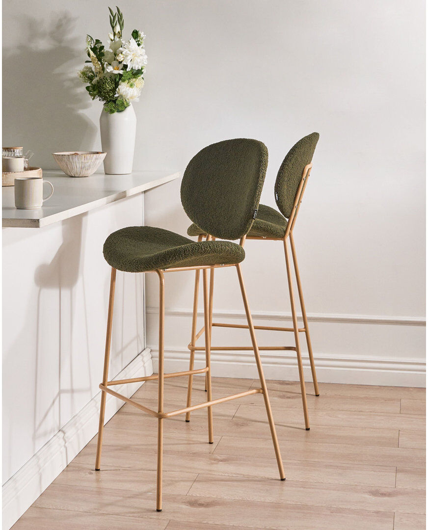 Beliani Luana Upholstered Boucle Bar Stool Dark Green 116cm H X 52cm W X 48cm D