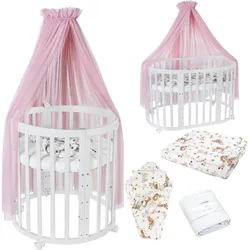 BABYBETT WHITE OVAL 7in1 mit Matratze und Himmelset