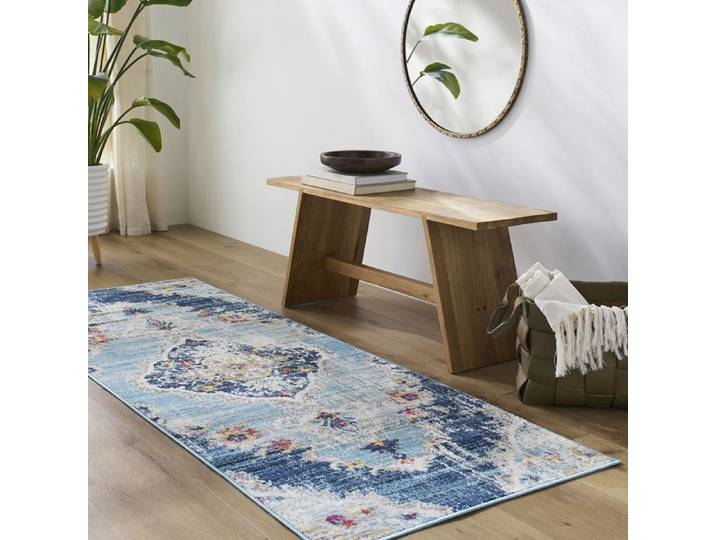 LIVABLISS Tapis de Couloir à Poils Courts Doux Vintage Oriental ROMY 80x220cm Multicolore/Bleu