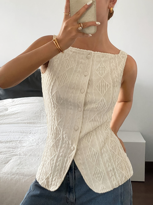 Universal Stock Textured Button Front Sleeveless Summer Blouse For Women Casual Lightweight Top m