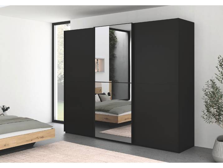 Schwebetürenschrank, Holzwerkstoff, Schwarz-Weiß, 271×223×68 cm, Edle Türen & Spiegel, Modern, Rauch