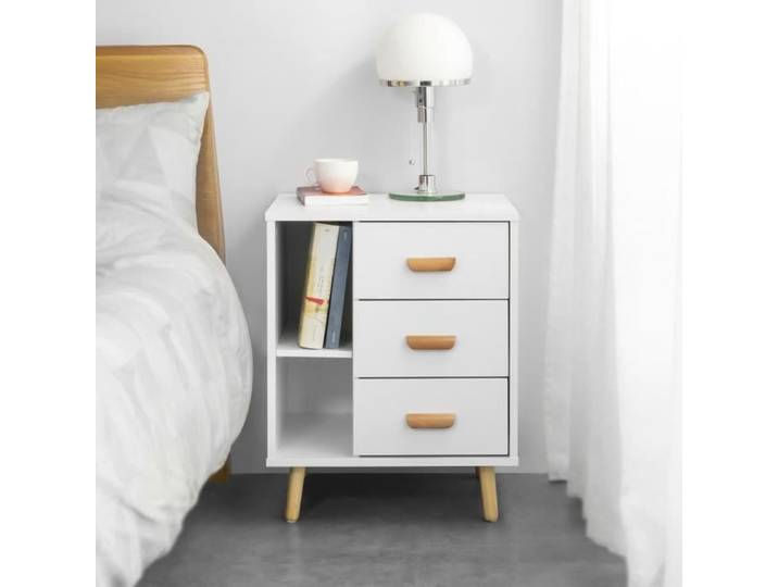 Table de Chevet - SoBuy FBT95-W - tiroirs et Compartiments - Blanc - 48x40x60 cm