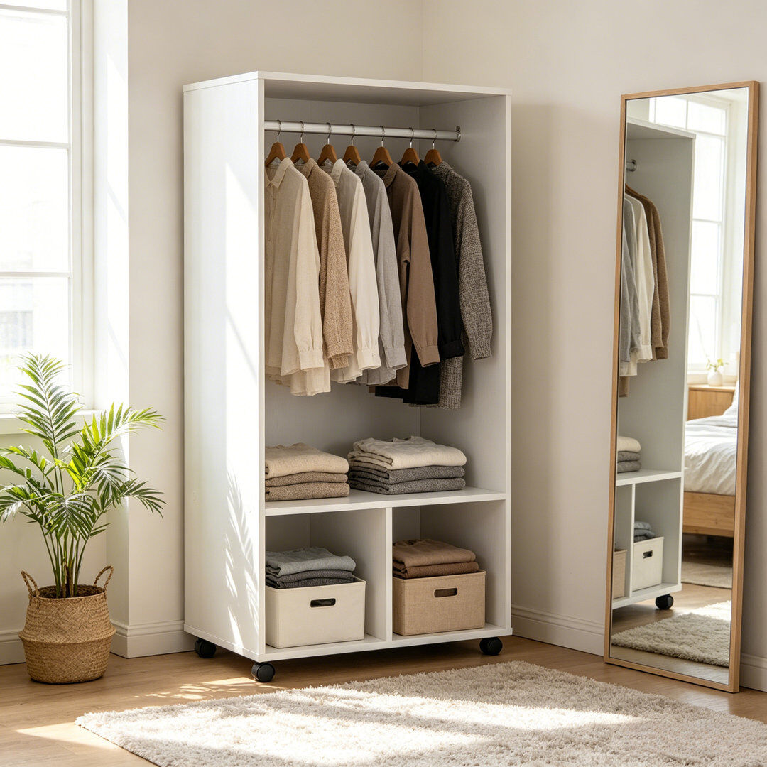 Brayden Studio Particle Board / Chipboard Wardrobe White 128cm H X 40cm W X 60cm D