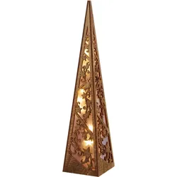 Hellum batteriebetriebene LED Holzpyramide natur 4 cm mit Timer