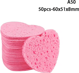 Inspire Picks Heart Cellulose Facial Cleansing Sponge Set Natural Wood Pulp Makeup Remover & Face Wash Sponge 50pcs 60x51x8mm