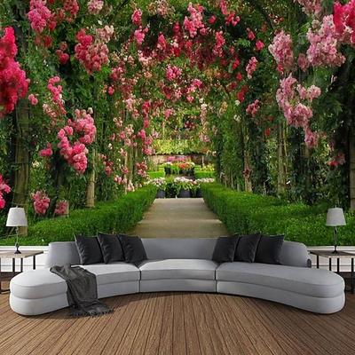 Valentinstag große Wandteppich Kunst Dekor Decke Vorhang Picknick Tischdecke hängend Haus Schlafzimmer Wohnzimmer Wohnheim Dekoration Natur Landschaft Garten Weg Pflanze Blumen Blume