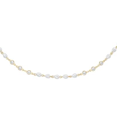 Collier FIRETTI "Schmuck Geschenk Halsschmuck Halskette", gold (gelbgoldfarben, kristallweiß, weiß), Halsketten, Damen, Messing Perlen, L: 103, Messing, Perlen, Collier, mit Kristallstein - mit Kunststoffperle