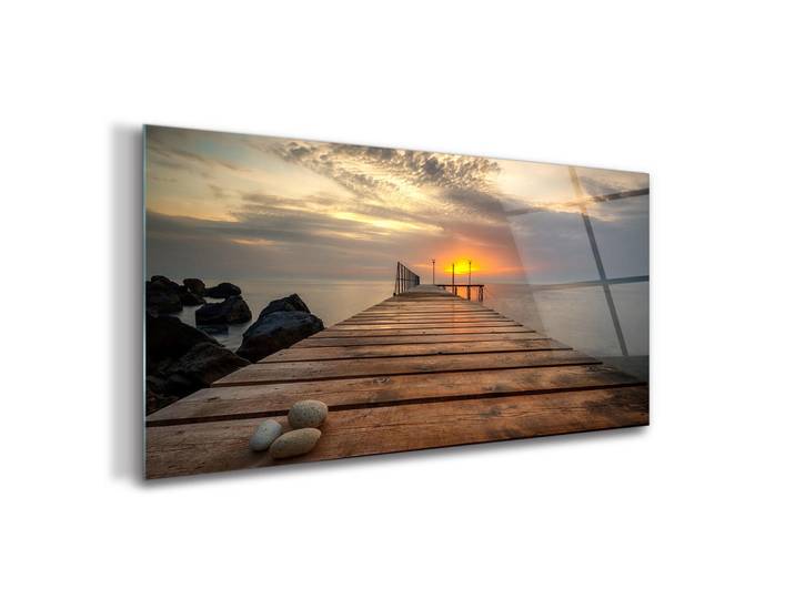 Tulup Glasbild 100x50 cm Meereslandschaft, Braun, Glas, 100x50 cm, Bilder & Rahmen, Bilder, Glasbilder
