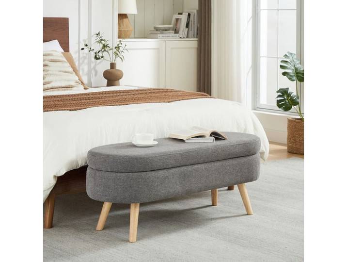 VUENOR Banc coffre 110 cm gris – rangement intérieur chenille montage facile