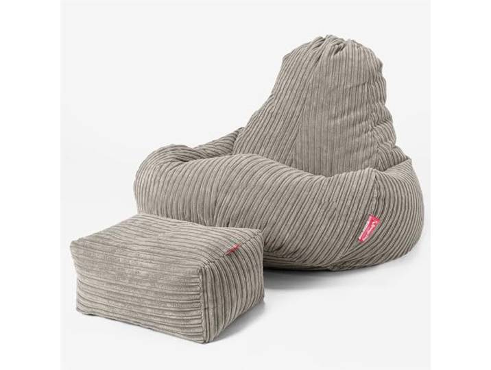 Lounge Pug - Gaming Sitzsack Sessel mit Hocker - Cord Nerzfarben - Ultra LUX - Sitzsack Sessel