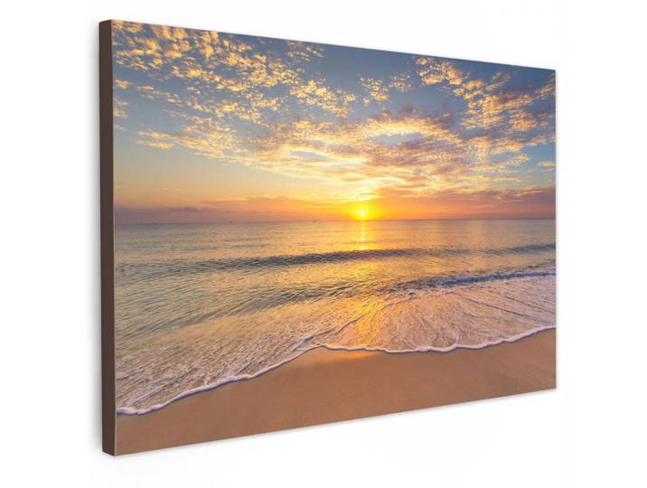 MuchoWow Leinwandbild - Strand - Sonnenuntergang - Meer - 120x80 - Kunstdruck, Gelb, Textil, Kiefer, Abstrakt, Rechteckig, 120x80 cm, gerahmt, Bilder & Rahmen, Bilder, Wandbilder
