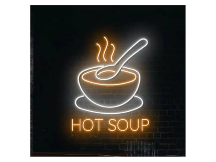BYAMBD AtmosphäreHeimdekoration Heiße Suppe-Leuchtreklame Schüssel, Löffel, Restaurant, Küche, Esszimmer, Wanddekoration, 50cm