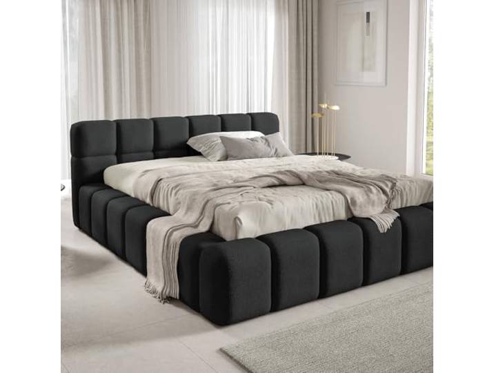 Dekori Möbel Polsterbett 180x200 cm NUBO Premium mit Bettkasten und gepolstertem Kopfteil, Bouclé, Schwarz Stoff Quelle 100