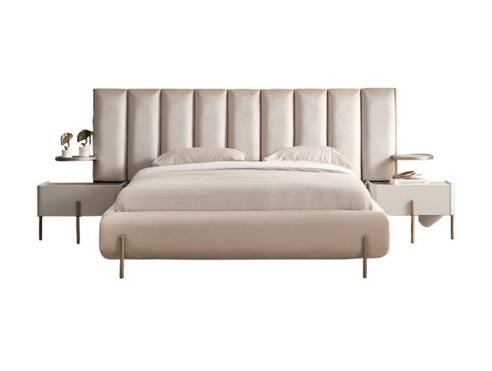 Villa Möbel Boxspringbett Vega (Bett mit Nachttischen, Bett mit Kopfteil und 2 Nachttischen), Polsterbett Stoffbezug gerades Kopfteil zeitlos
