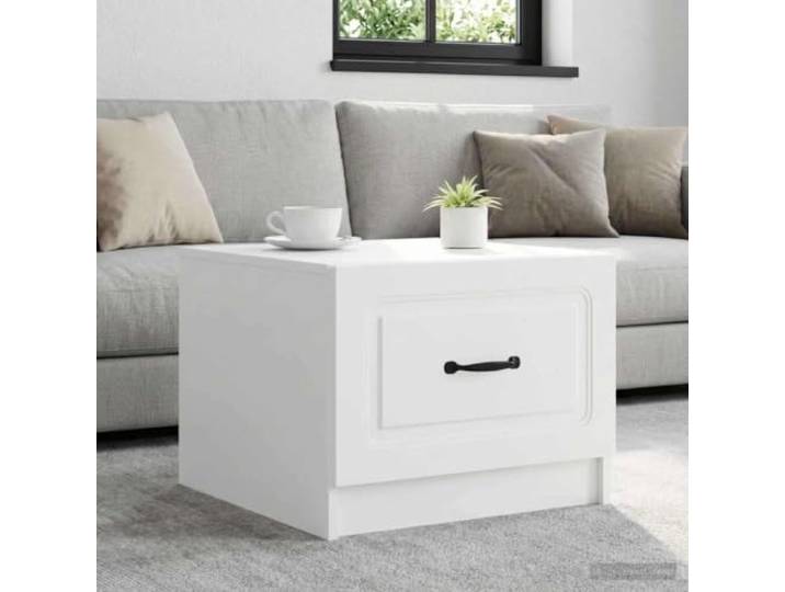 pokgdf Weißer Couchtisch mit Schublade 49 x 50 x 37 cm aus Holzwerkstoff Vintage-Design, praktischer Stauraum, pflegeleichte Oberfläche, robuste Verarbeitung, vielseitig einsetzbar