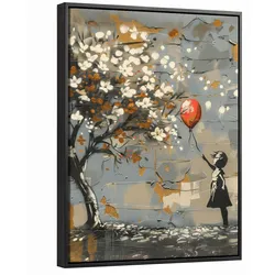 LEINWAND Bilder mit Rahmen - Baum - Graffiti - Banksy-Stil - Ballon-Mädchen - 30x40