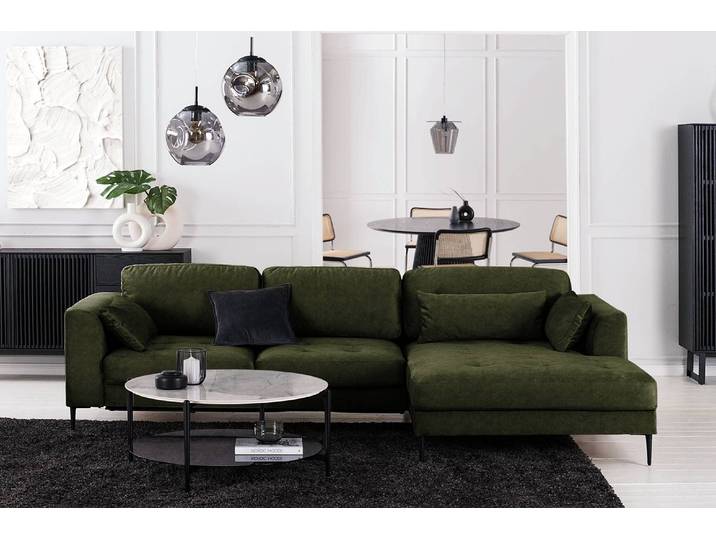 Ecksofa mit Longchair Grün/Dunkelgrün Microfaser Cori 275 x 70 x 168cm Longchair davorstehend rechts mit Schlaffunktion Skandi
