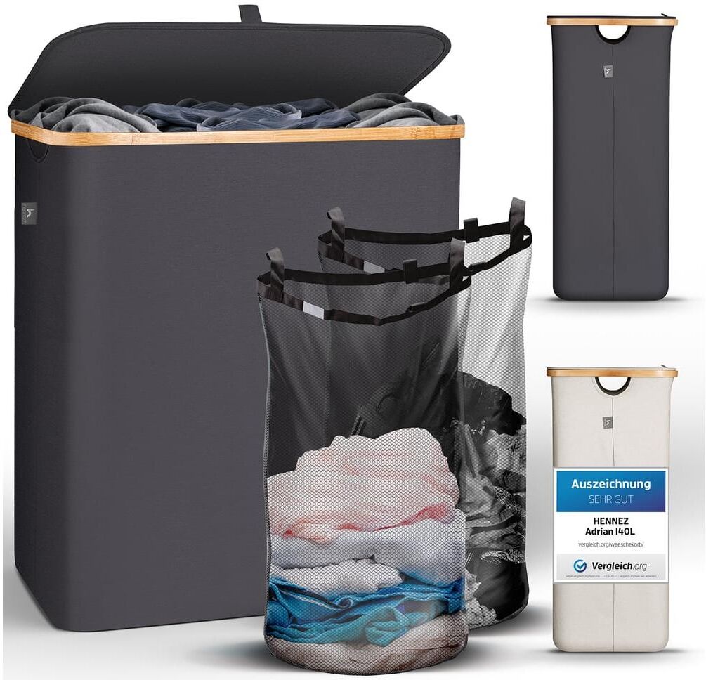 Wäschekorb "Hennez Adrian 140 l", grau (anthrazit), B:57cm H:67cm, Wäschesammler, Wäschekorb anthrazit 140 l