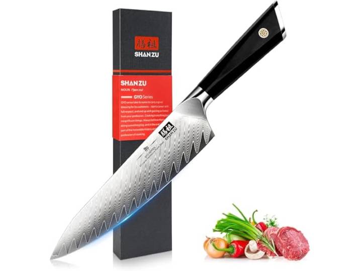 SHAN ZU Damast Kochmesser 21cm, Japanisch 10Cr15CoMoV Damastmesser Küchenmesser 67-Schicht Twill Muster Professional High Carbon Sharp G10 Griff Geschenkbox - GYO Series