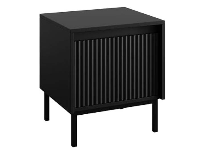 Mirjan24 Nachttisch Ozmi 1SZ mit Schublade (Schwarz) Nachtkommode mit geriffelter Front, Push-to-Open-System und Kugelführung für Bücher und persönliche Dinge