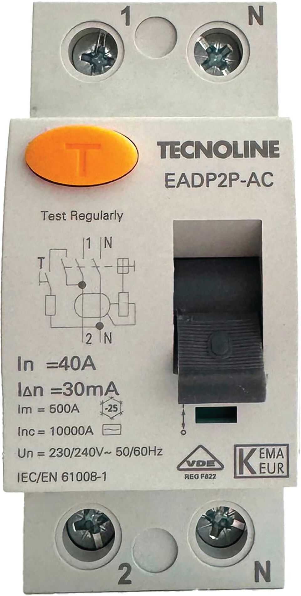 Tecnoline DIFFERENZIALE PURO  2P 25A 10KA 30mA TIPO AC TIPO F 2 MODULI