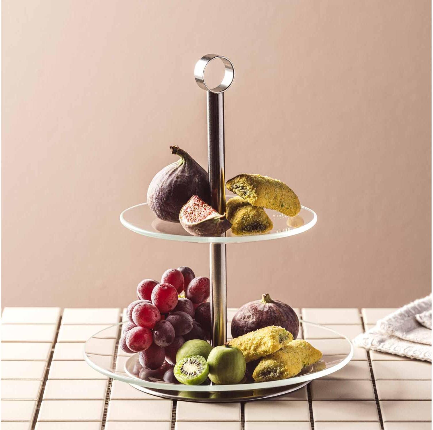 Etagere LEONARDO "Cena 2-teilig", silber (silberfarben), Glas, Metall, Servierplatten, Etagere silberfarben Einheitsgröße