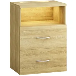 CASARIA® Nachttisch mit Schubladen & Beleuchtung Eiche