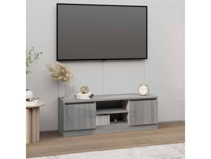 HEFZGDB TV-Schrank mit Tür Grau Sonoma 102x30x36 cm Holzwerkstoff 2 Fächer Ablagen Stauraum für Unterhaltungselektronik