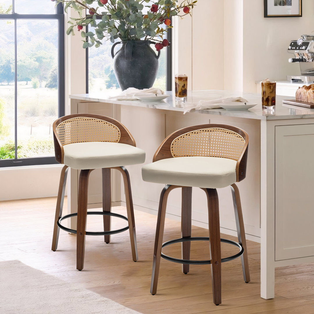 Blue Elephant Leeana Swivel Bar Stool Beige Counter Stool (63.5cm Seat Height)