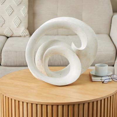 ARCILLA ELEMENTAL White Polystone Wavy Shaped Abstract Decorative Sculpture with Cutouts and Speckled Texturing