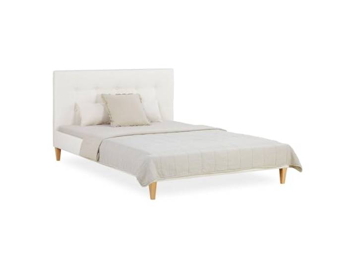 Homestyle4u Polsterbett 140x200 mit Matratze & Lattenrost - Bouclé Beige Doppelbett mit hohem Kopfteil zum Anlehnen, Holzbeine, max. 300 kg – inkl. Aufbauanleitung