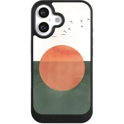Nivocase Hülle für Apple iPhone 16 Handyhülle NIVOcore Case Schwarz Sonnenschein Sonnenuntergang Vogel (Apple iPhone 16), Smartphone Hülle, Schwarz