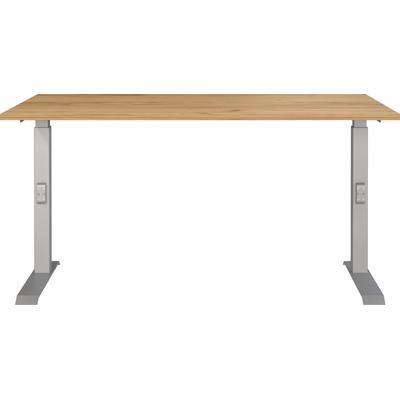 Schreibtisch GERMANIA "Downey, mechanisch höhenverstellbar", silber (navarra, eiche, nachbildung, silber, silber, navarra, eiche, nachbildung), B:140cm H:91cm T:80cm, Tische, Schreibtisch, Höhe 68-91cm, mechanisch höheneinstellbar, Metallfuß, Made...