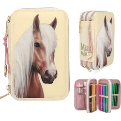 Miss Melody 3 Fach Federtasche mit Pferdekopf Applikation
