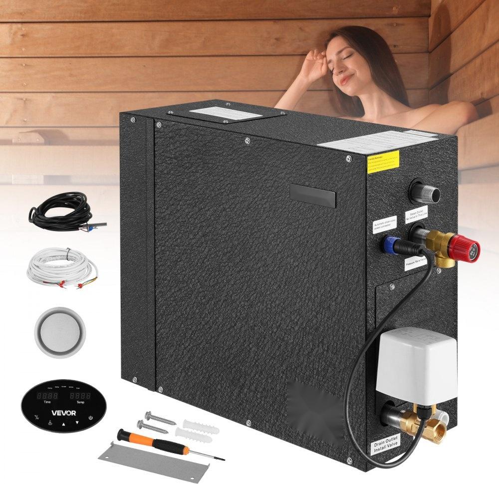 Dampfgenerator 7,5 kW - Dampfduschsystem für Sauna, Bad & Spa - Automatisches Ablaufset mit Überhitzungs-, Trockenlauf- & Überdruckschutz - Dampferzeuger mit Steuerung, Schwarz - für kommerzielle Nutzung
