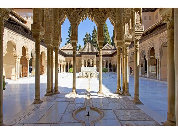 Fototapete PAPERMOON ARCHITEKTUR-PATIO DES LÖWES PALAST ALHAMBRA BOGEN HOF , bunt, B:4,5m L:2,8m, Vlies, Tapeten, Fototapete