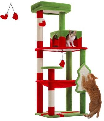 All Categories Goods Indoor Cat Tree With 5 Levels, Large Hammock, Sisal Scratching Posts, Cozy Condo And Top Perch For Large Cats red green