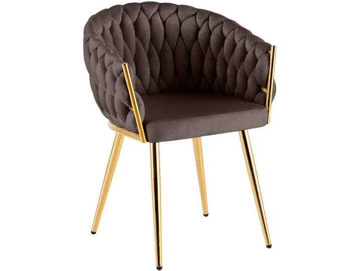CLP Armlehnenstuhl Samt Braun, Metall, 58x80x57 cm, Esszimmer, Stuhl, Armlehnstühle