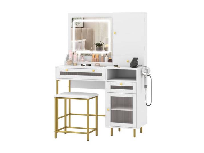 Ensemble de table de maquillage et tabouret 96 x 39 x 135 5 cm miroir led