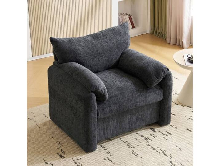 Design moderne Canapé simple Chaise de loisirs Gris Fauteuil surdimensionné Tissu Chenille Chaise décorative