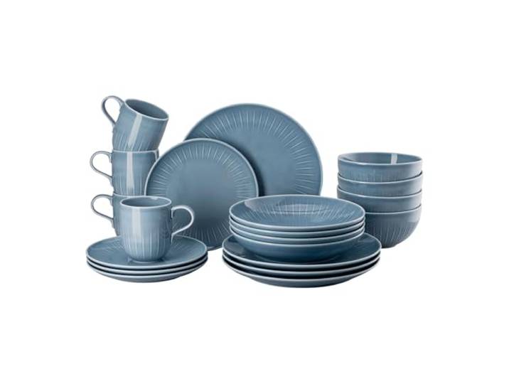 Rosenthal Joyn Denim Blue, blau, Set 20-tlg., Teller, Schalen, Becher mit Henkel, 0,42 L, natürlicher und leichter Look, moderne und urbane Note, spülmaschinen- & mikrowellenfest