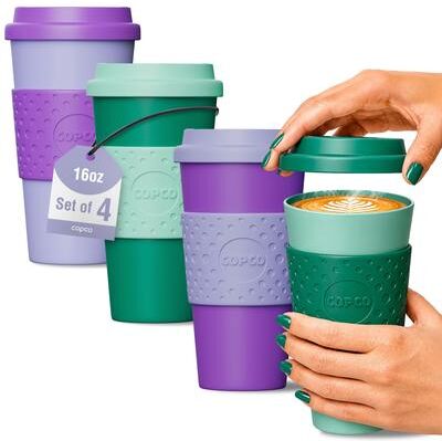 Copco Acadia Plastic Travel Mug Set of 4 Durable Plastic 16 Ounce Reusable