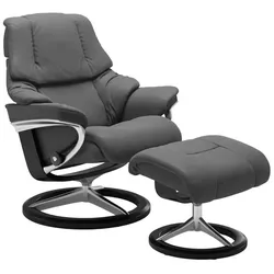 Stressless Sessel mit Hocker Reno Signature Leder Grau Batick Grey S (Small)