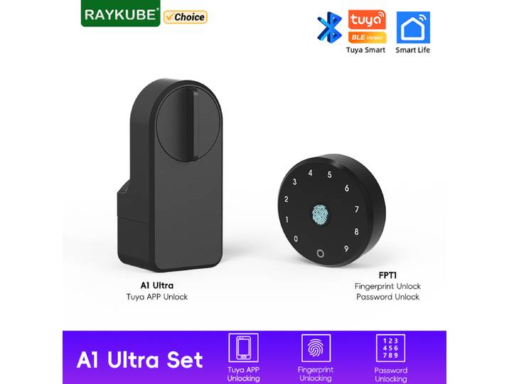 Nouveau RAYKUBE A1 Ultra Tuya BLE serrure de porte électronique intelligente clavier d'empreintes digitales FPT1 déverrouiller Installation sans dig pour maison intelligente