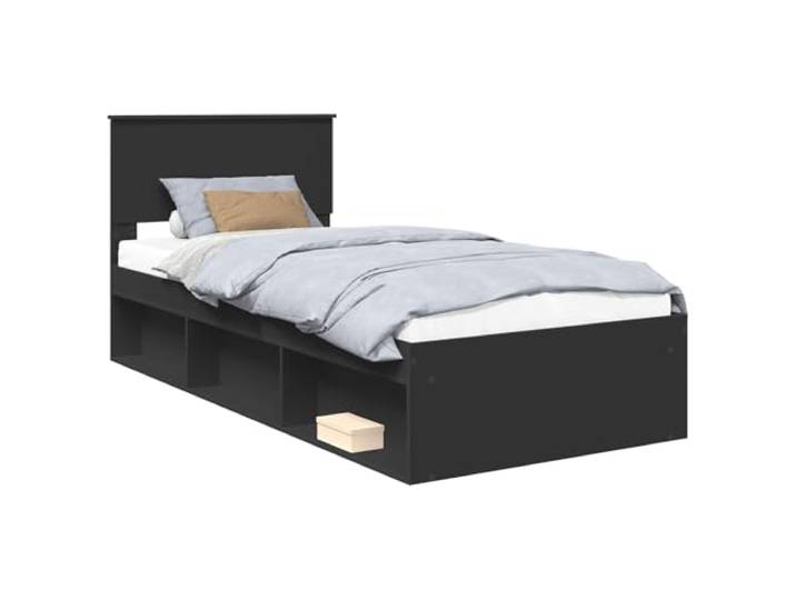 ZQQLVOO Bettrahmen Schwarz 90 x 190 cm Massives Kiefernholz Modernes Design, Holzwerkstoffrahmen, fester Lattenrost, Kopfteil Kiefernholz, einfache Pflege