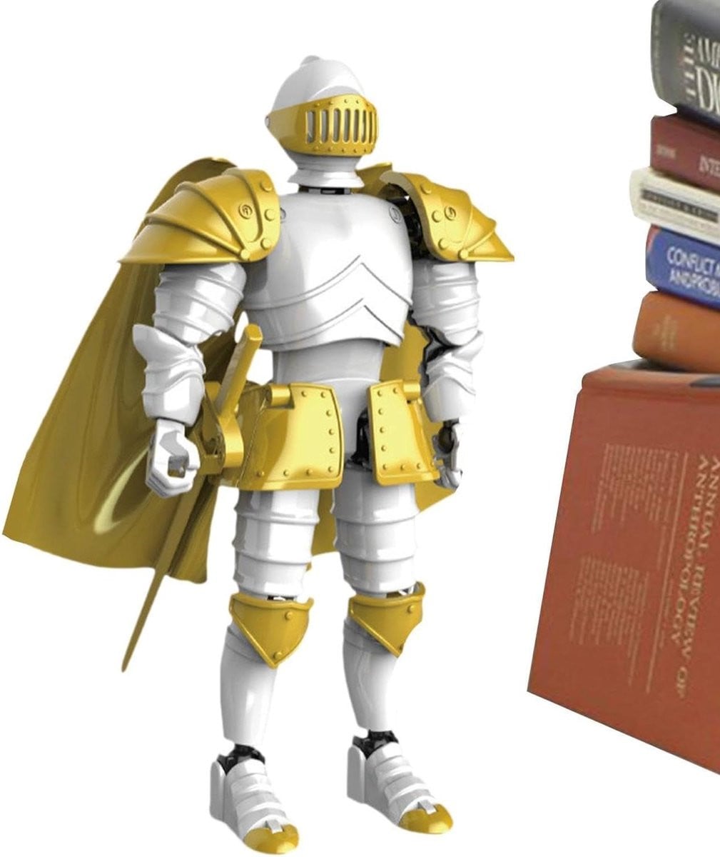 Gelede Ridder Figuur - Middeleeuwse Ridder - Desktop Decoratie - Dynamisch Poseerbaar - Hoogte: 14.4 cm - Veelkleurig