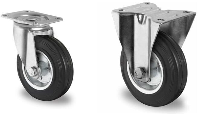 Set CASCOO Lenkrolle ø 100 mm Serie SWS4 Rollenlager + CASCOO Bockrolle ø 100 mm Serie SWS4 Rollenlager
