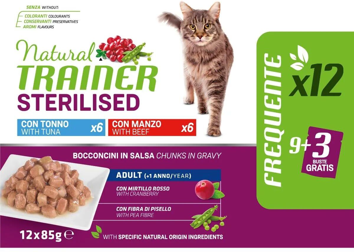 Kit Risparmio 36x85G Natural Trainer Cat Sterilised MIX TONNO E MANZO